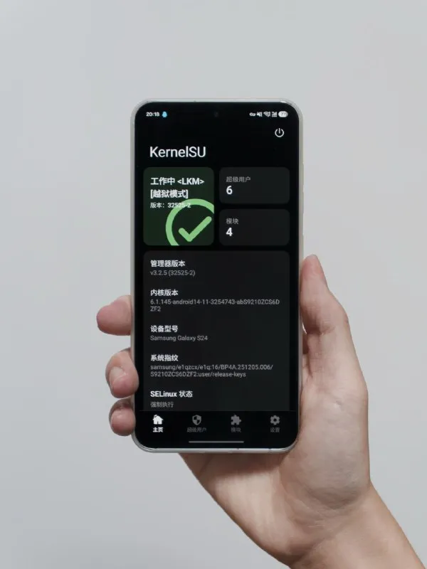 拿在手里的三星S24，KernelSU 显示工作中
